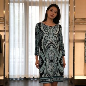 Tiana B. Elegant Black and Teal Long Sleeve Dress